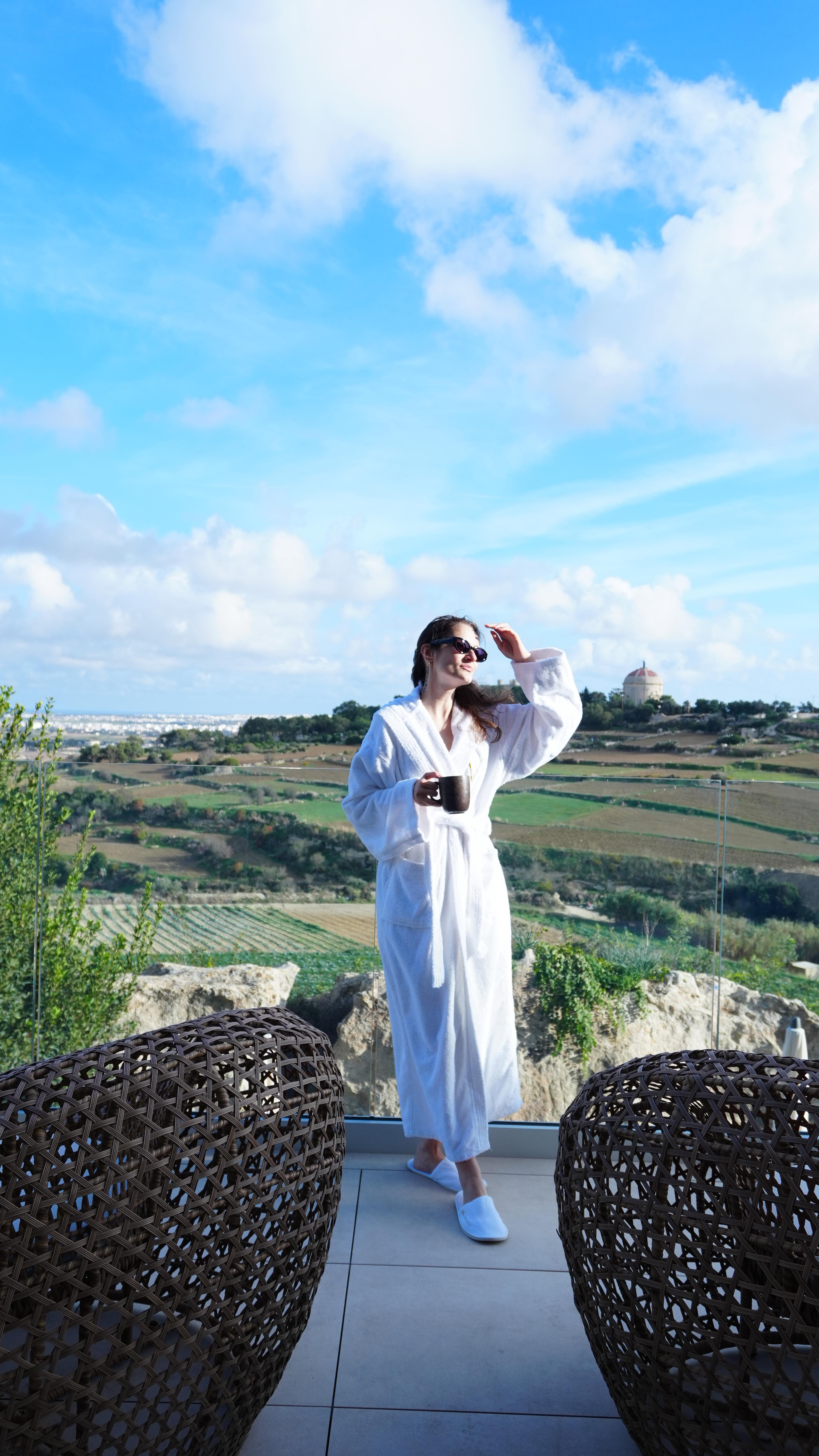 Instagram post by @ruxandraioana for VisitMalta. Caption reads: [...] and purpose. #verdalawellnesshotel....