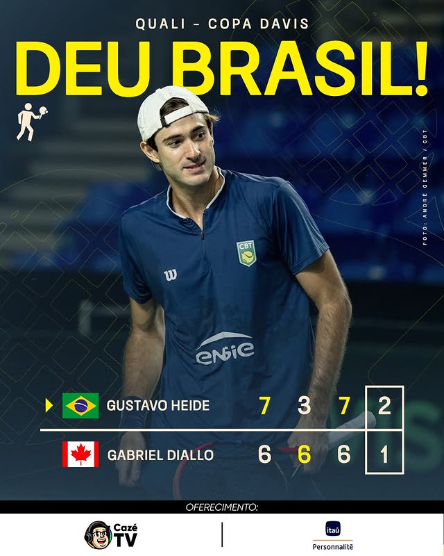Instagram post by @cazetvtenis for CazéTV. Caption reads: [...] JOGO ABSURDO!!!!!!!!!!!!!!!!!!....