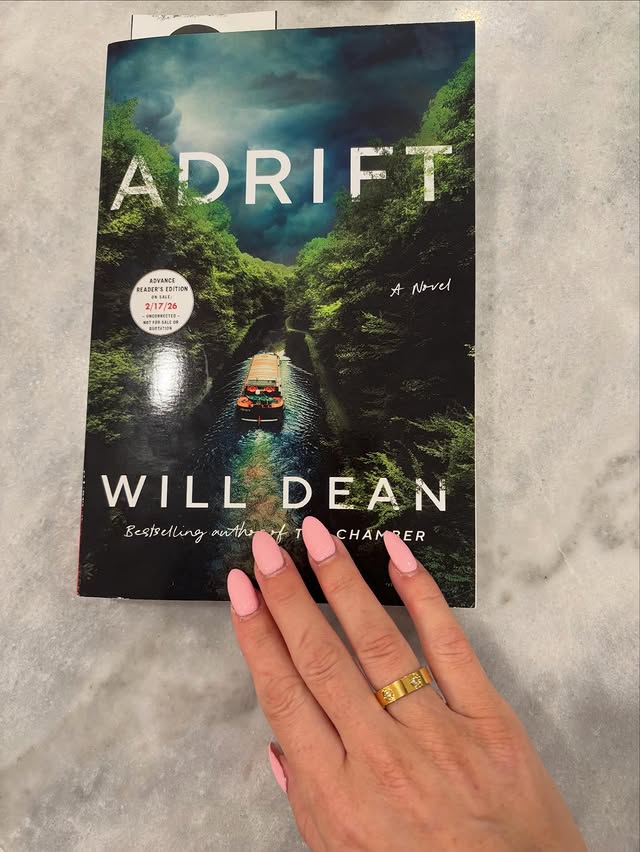Instagram post by @stacy40pages for Atria Books. Caption reads: 𝐀𝐝𝐫𝐢𝐟𝐭 by Will Dean. Thanks to @atriabooks....