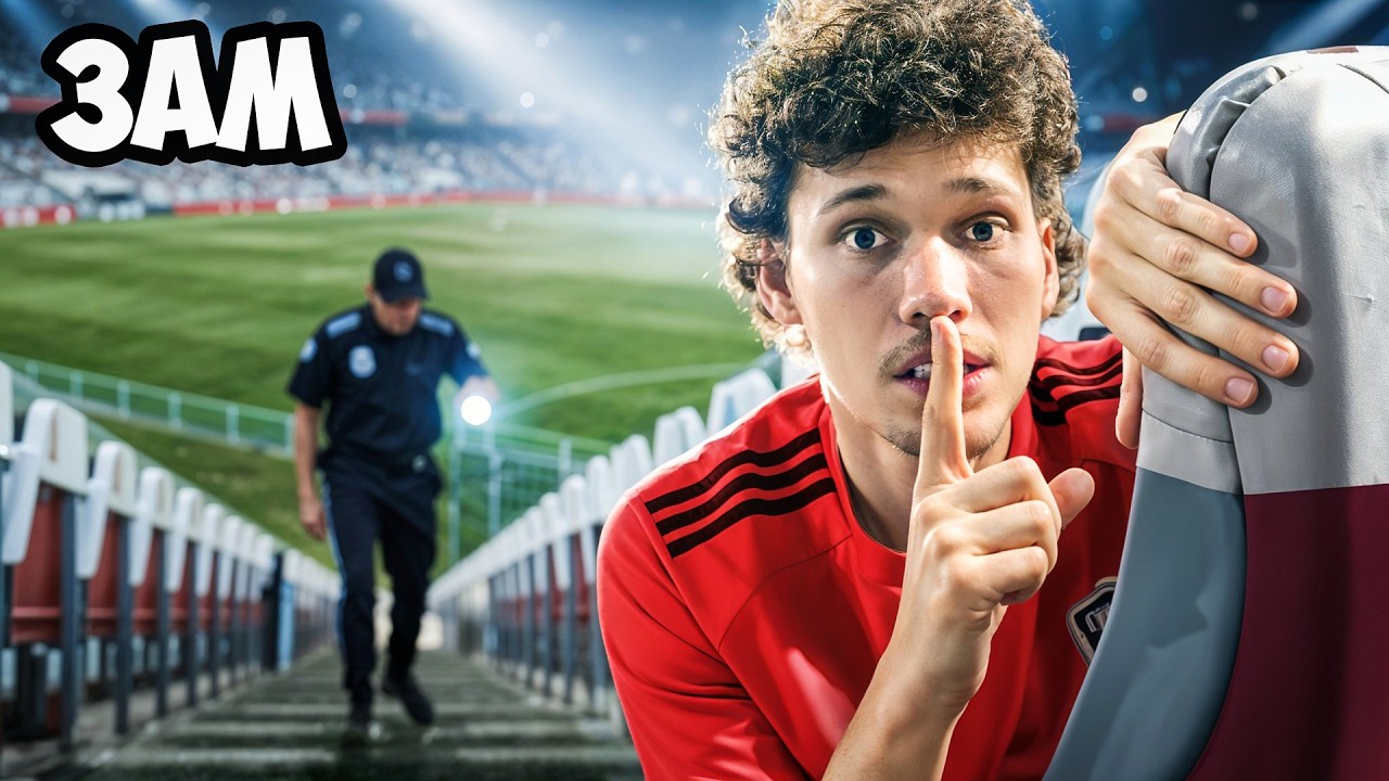 YouTube post by @Jesser for Bucketsquad. Caption reads: Staying Overnight in a Football Stadium! (24 Hour....