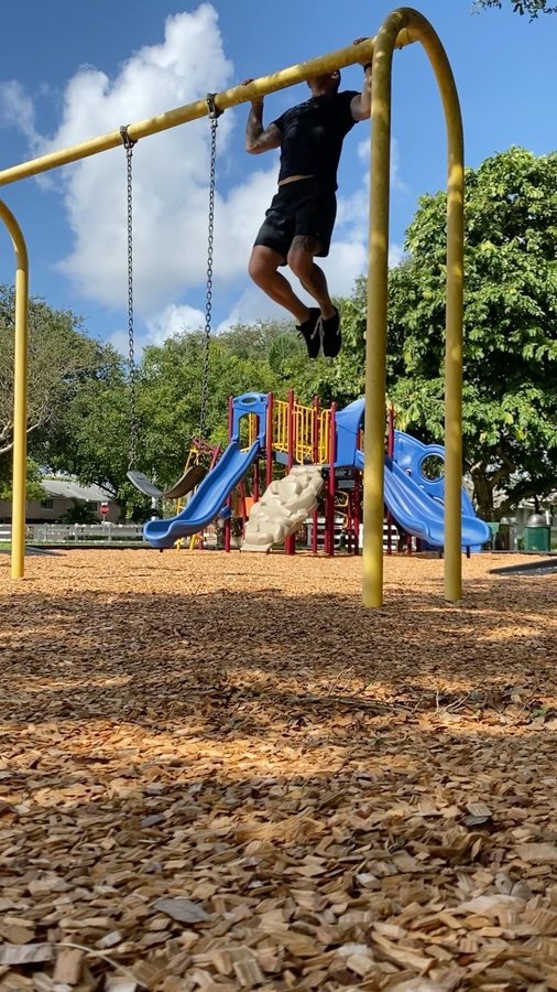 Instagram post by @derekprattfit for FLEX Magazine. Caption reads: I’m just out here grinding every day! No days off,....