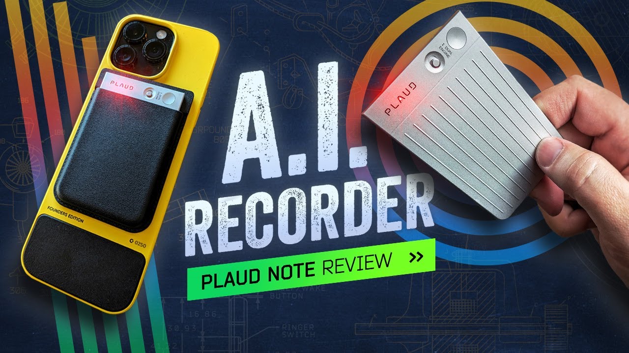 YouTube post by @TheMrMobile for Esquire. Caption reads: Plaud Note Review: Mini Metal Memo Maker (with AI).