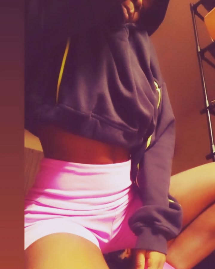 Instagram post by @naomydream2222 for Just Strong. Caption reads: [...] .I am wearing lippy cycle shorts from....