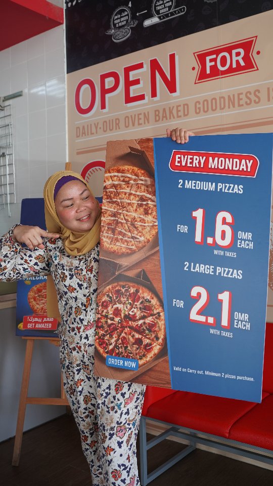 Instagram post by @omanmerijaan for Domino’s. Caption reads: 🍕✨ Monday = Pizza Day! ✨🍕
Double the fun, double....
