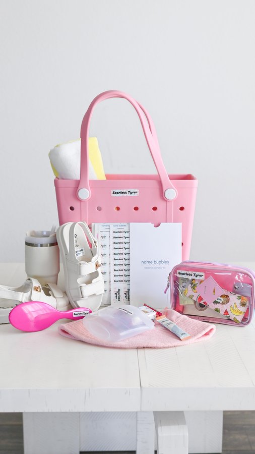 Instagram post by @kristinaandco_ for Name Bubbles. Caption reads: #ad Summer camp ready! ☀️ With @namebubbles,....