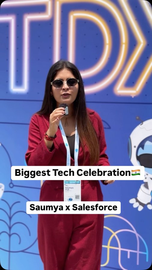 Instagram post by @saumya1singh for Salesforce. Caption reads: [...] Non-stop learning + amazing people 📍....