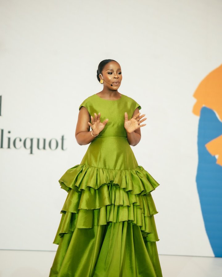 Instagram post by @nomndeni for Veuve Clicquot. Caption reads: [...] then ELLE Boss Awards—now the iconic Veuve....