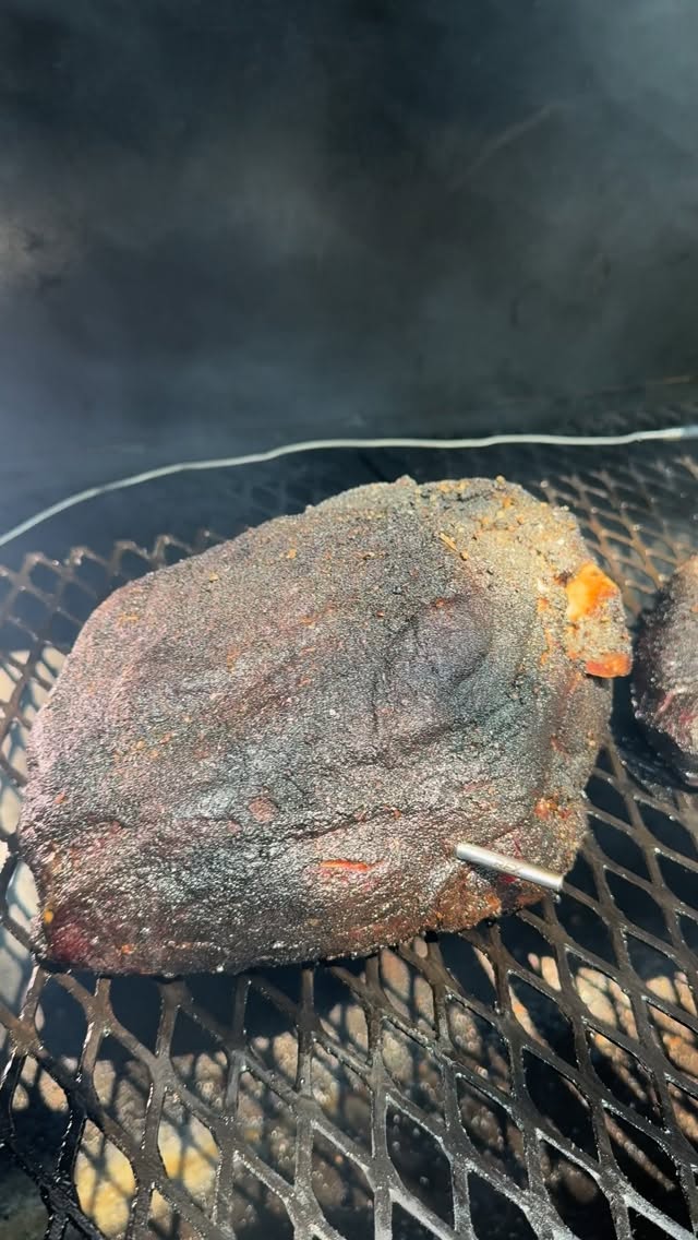 Instagram post by @_howlowcanyouslow for ThermoWorks. Caption reads: When you nail the bark on Labor Day....