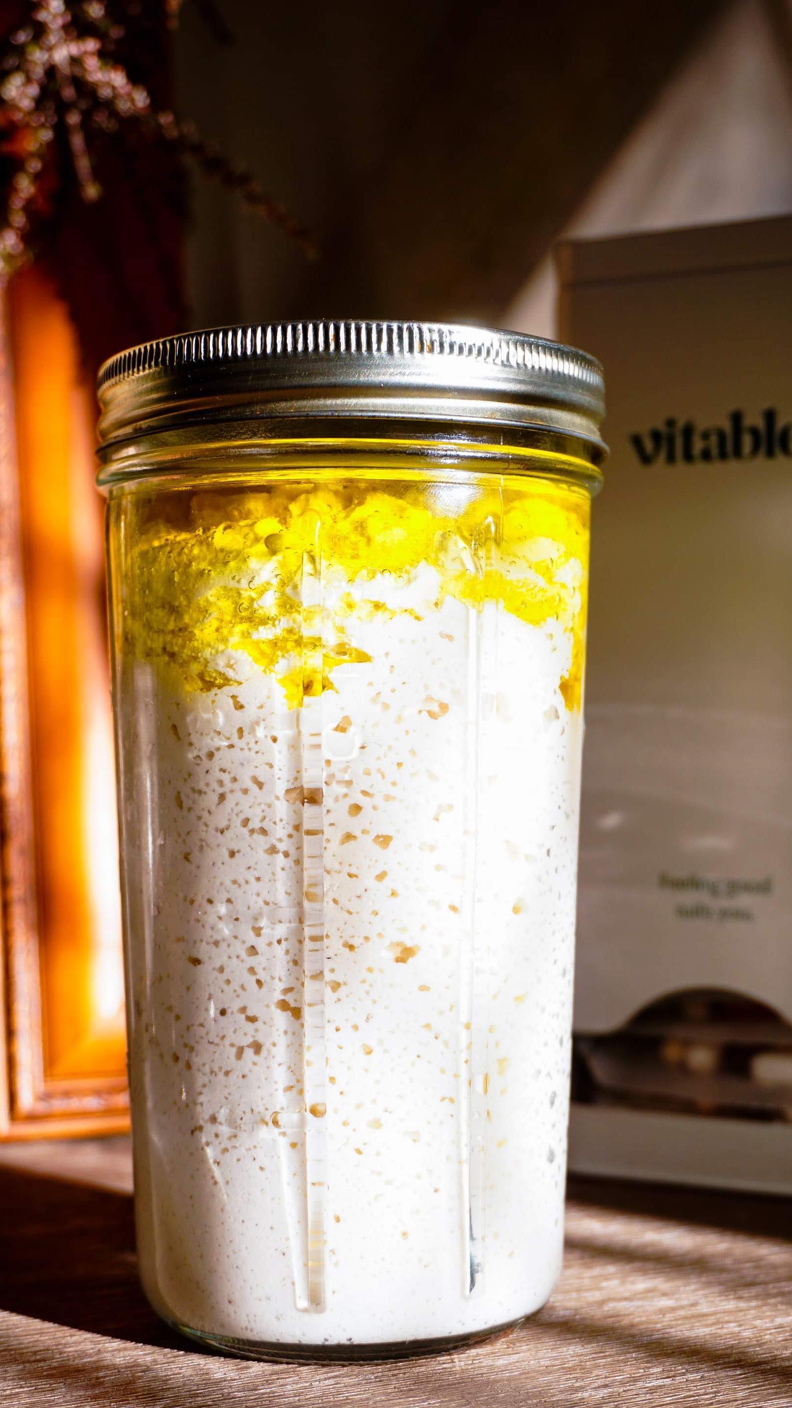 Instagram post by @feedthebees for Vitable. Caption reads: FERMENTED CASHEW CHEESE using probiotics from my....