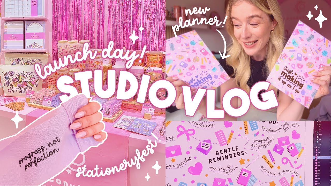 YouTube post by @CoconuTacha for HTVRONT. Caption reads: STUDIO VLOG | StationeryFest & the PLANNER is....