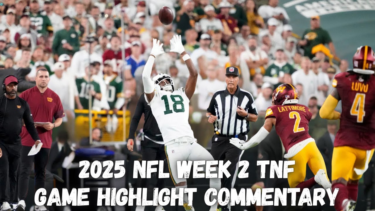 YouTube post by @ChiseledAdonis for Underdog Fantasy. Caption reads: Packers DOMINATE Commanders | 2025 NFL Week 2 TNF....