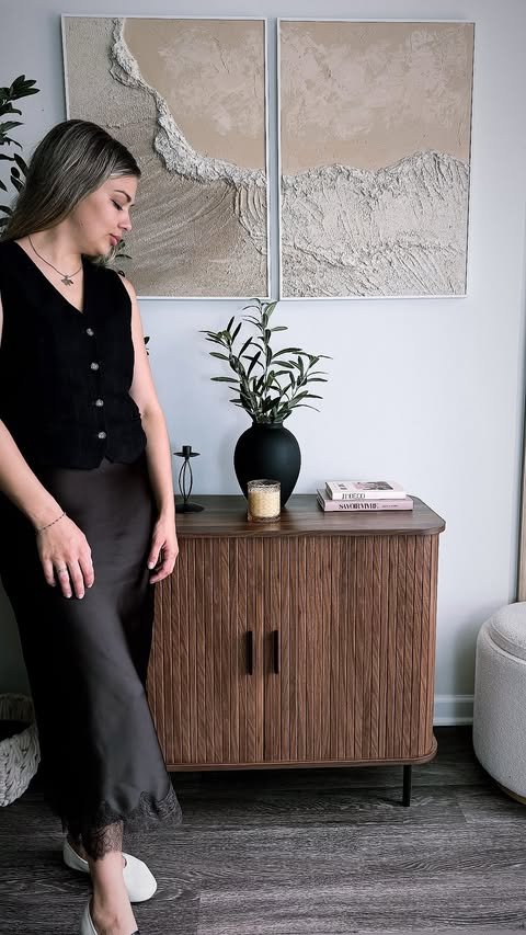 Instagram post by @khrystynapolek for Aosom. Caption reads: Sideboard Buffet Cabinet with Storage @aosomus 🤎....