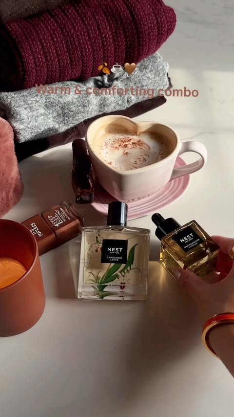 Instagram post by @fromsandyxo for NEST New York. Caption reads: [...] vanilla and spiced cardamom ☕️🍂🤎....