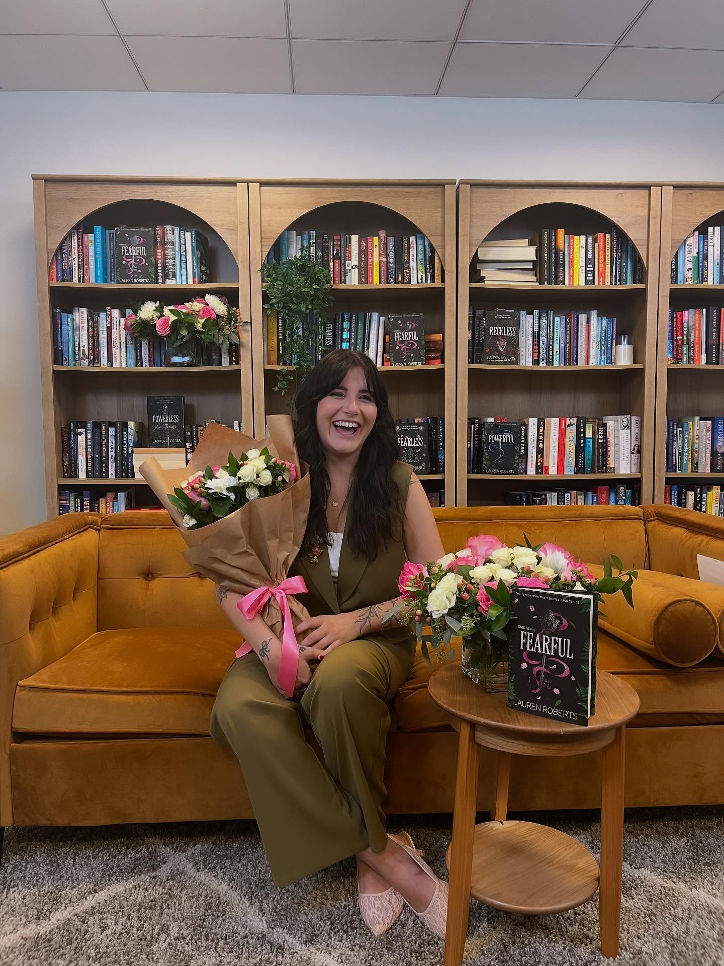 Instagram post by @laurenrobertslibrary for 1800Flowers. Caption reads: I had so much fun yapping with you all about....