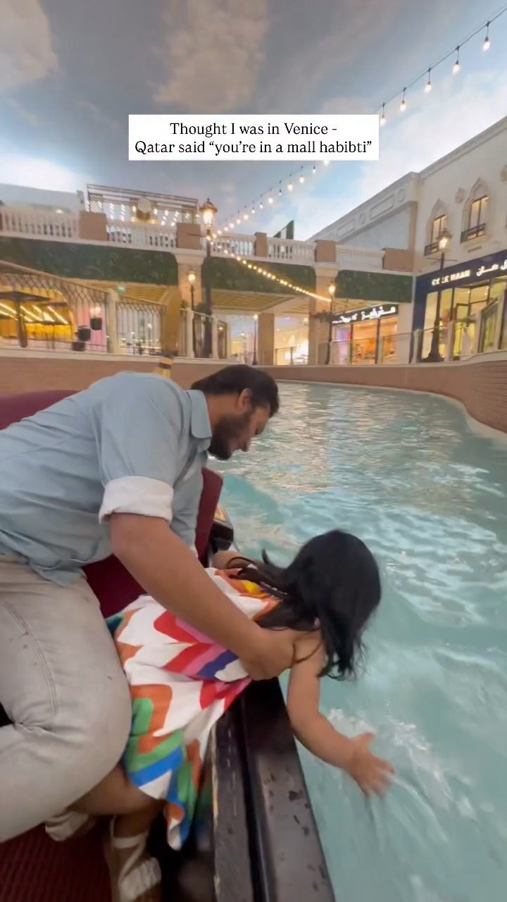 Instagram post by @the_travelette for Visit Qatar. Caption reads: Villaggio Mall in Doha really had me questioning....