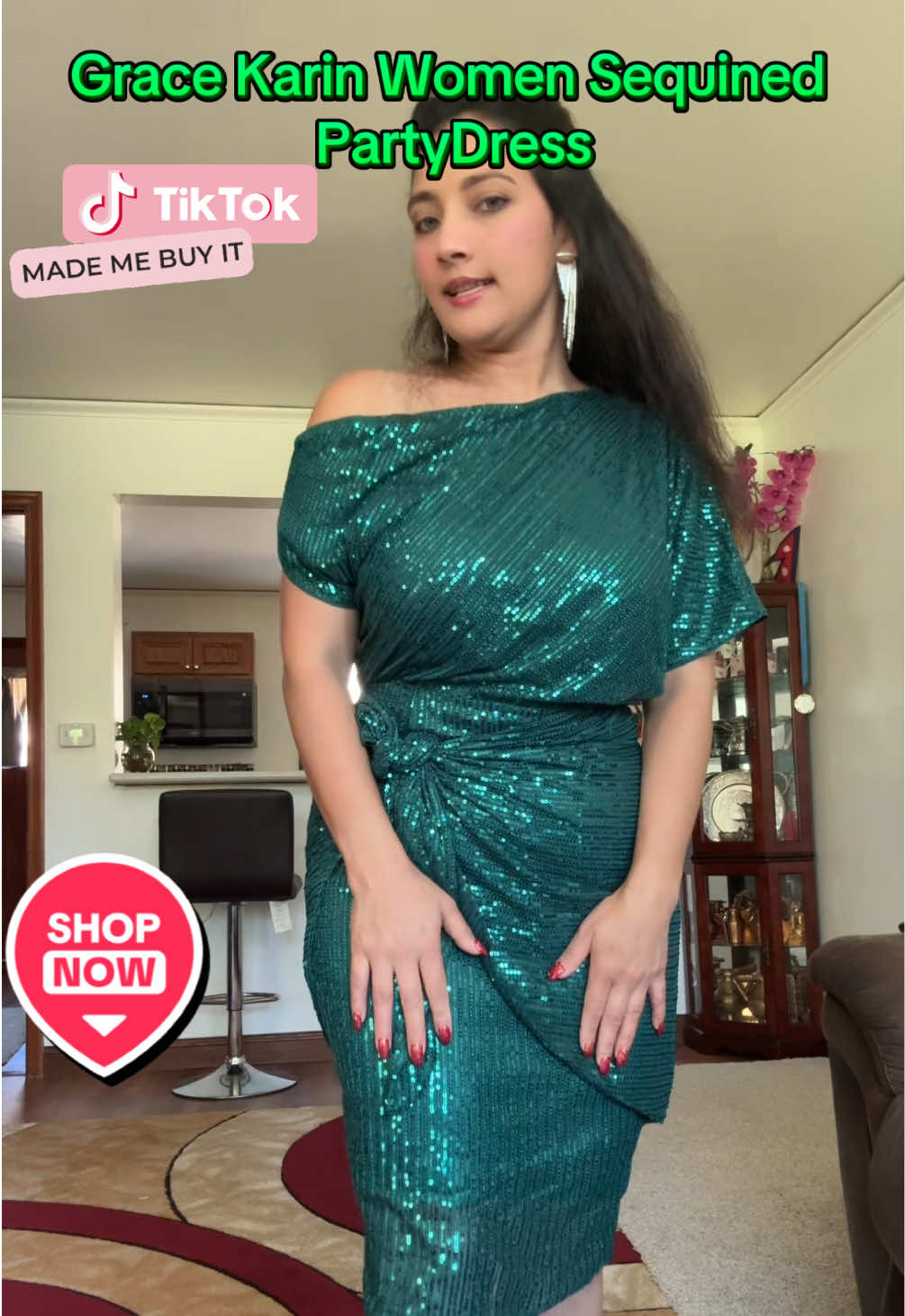 TikTok post by @indira.321 for Grace Karin US Shop. Caption reads: Enhances your elegance look with Grace Karin....