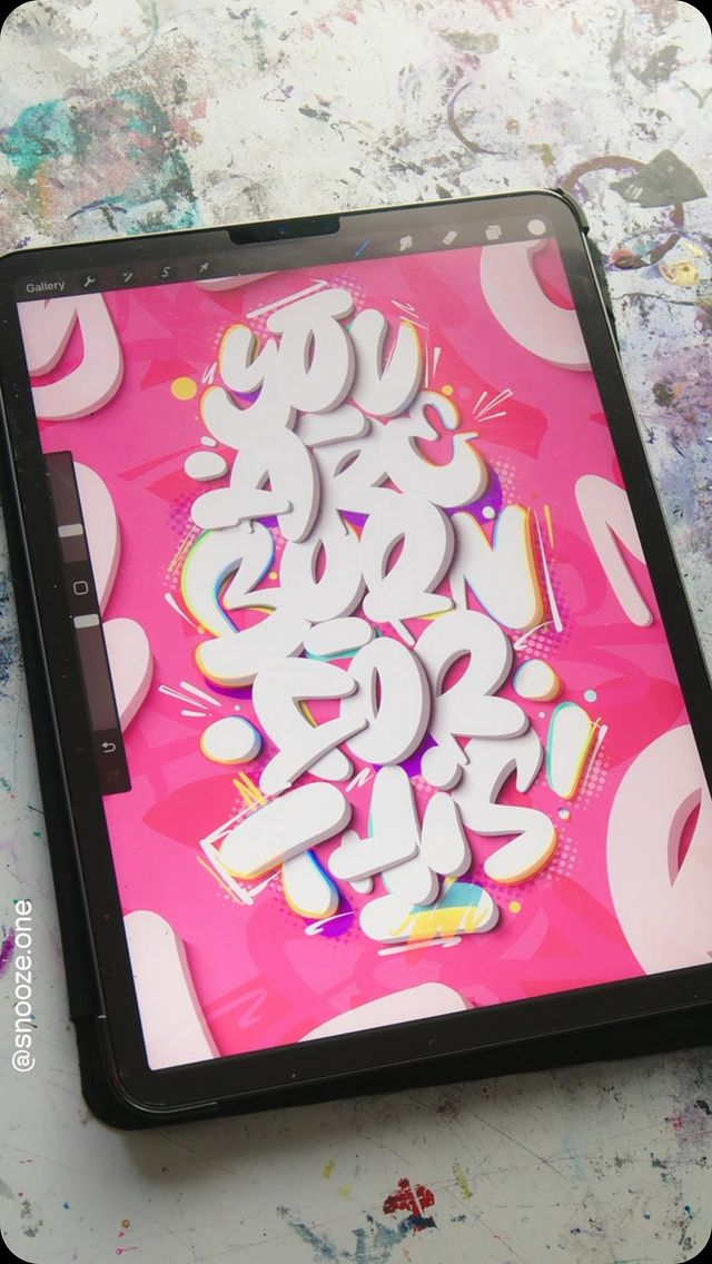 Instagram post by @snooze.one for Procreate. Caption reads: (ad/ werbung) Quick and fun one with my 3D Pack 😜....