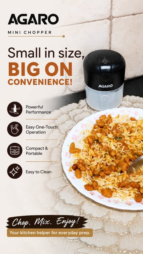 Instagram post by @princcyindooria for AGARO Lifestyle. Caption reads: ✨ Chop, mix, repeat! Make everyday kitchen prep....