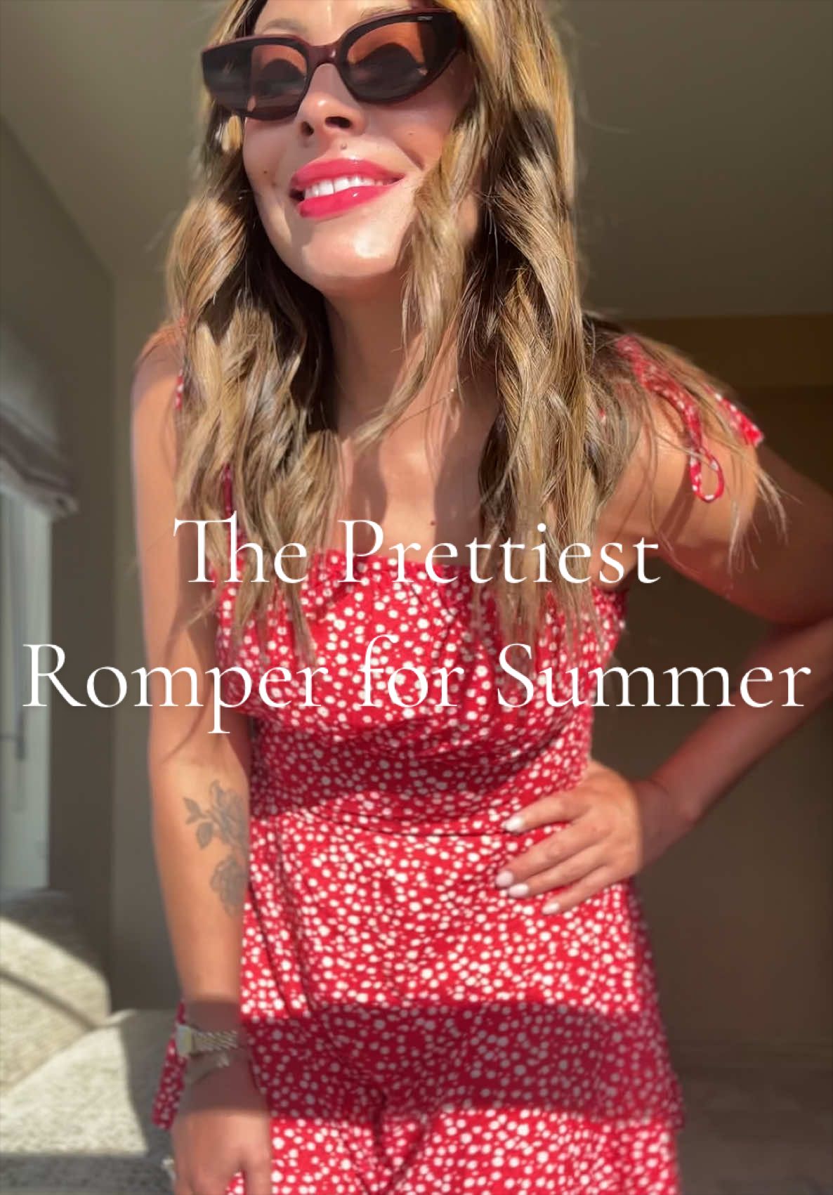 TikTok post by @lizisliving1.0 for Fisace Shop. Caption reads: I can’t get enough of this cute little romper! I....