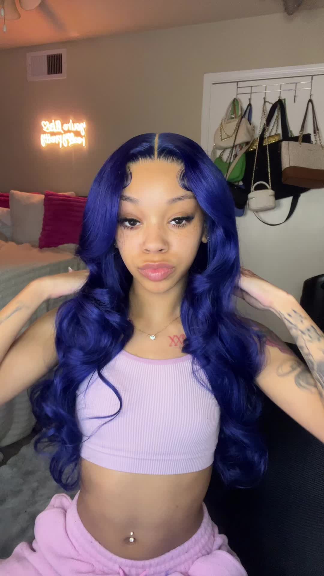 TikTok post by @jaidahhlanay for Eullair. Caption reads: [...] $140 get this 26in dark blue 13x4 wig....