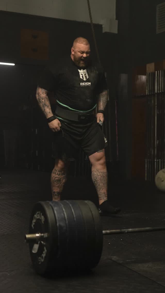 Instagram post by @thorbjornsson for Reign Body Fuel. Caption reads: @thorbjornsson is attempting to break his deadlift....