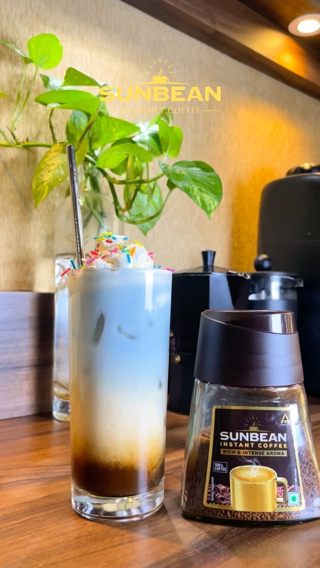 Instagram post by @jeet_brews for Sunbean Coffee. Caption reads: [...] Whipped cream & rainbow sprinkles (Sunbean....