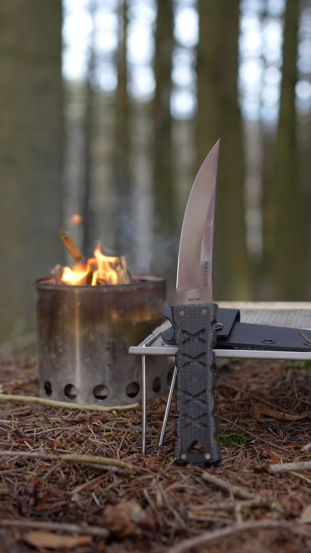 Instagram post by @williamsbladedesign for Snow Peak. Caption reads: Afternoon outside with the SZK 005.....