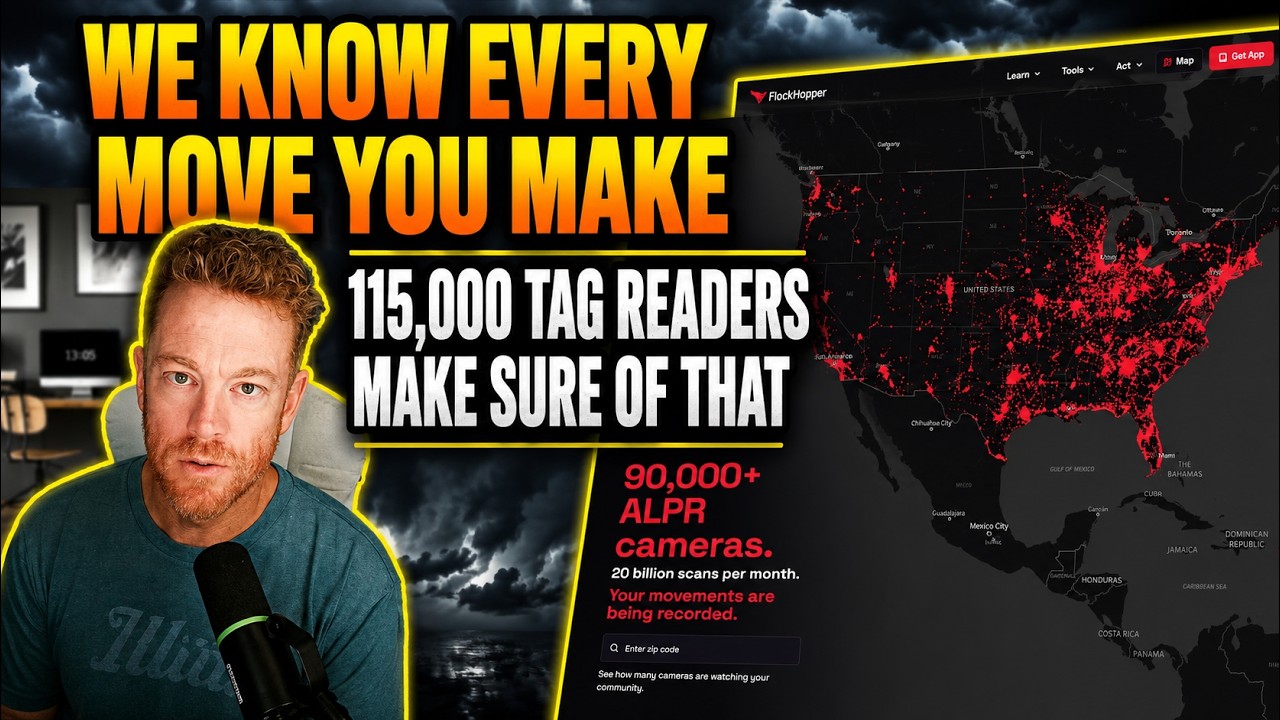 YouTube post by @JamesMadisonMedia for Robinhood. Caption reads: 468,548 Flock Searches By Volusia Sheriff - It's....
