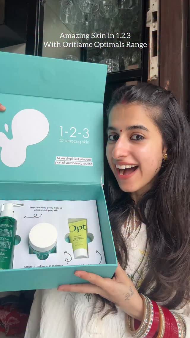 Instagram post by @ashimakhanna_makeovers for Oriflame. Caption reads: Get amazing skin in just 1.2.3. routine with....