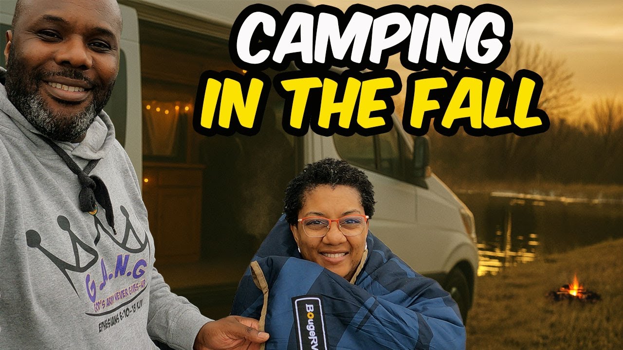 YouTube post by @WhereverWeLand for BougeRV. Caption reads: [...] us as we cozy up in the van with our BougeRV....