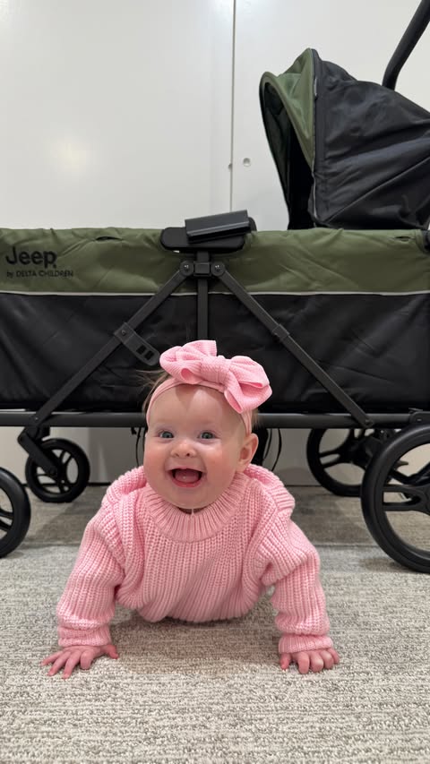 Instagram post by @dchar612 for Delta Children. Caption reads: [...] TurboGlyde Stroller wagon thanks to....