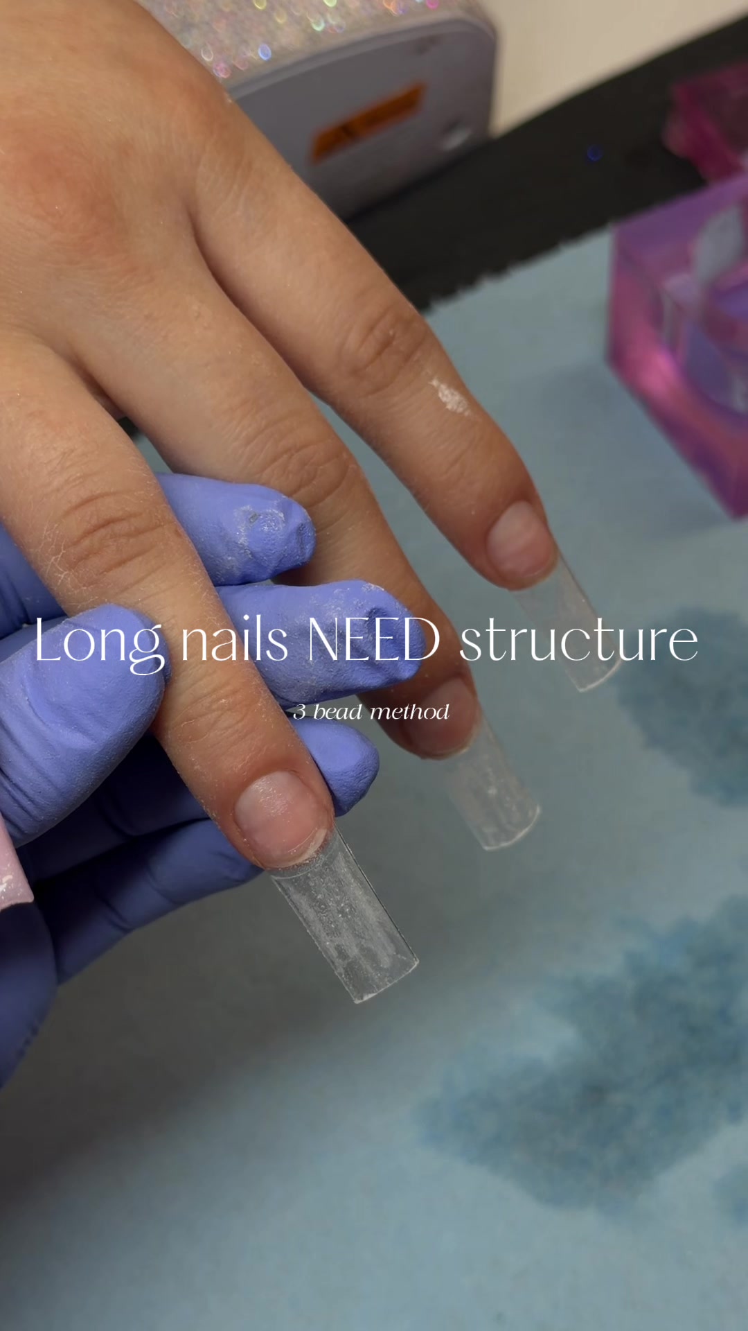 TikTok post by @spwletty for V Beauty Pure. Caption reads: Structure is key for long nails! @vbeautypure....
