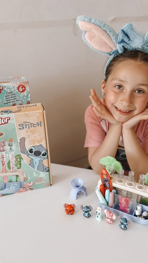 Instagram post by @lucy_andb_adventures for Smyths Toys Superstores. Caption reads: Stitch 🩵 Pen creator studio!! Ad| B was super....