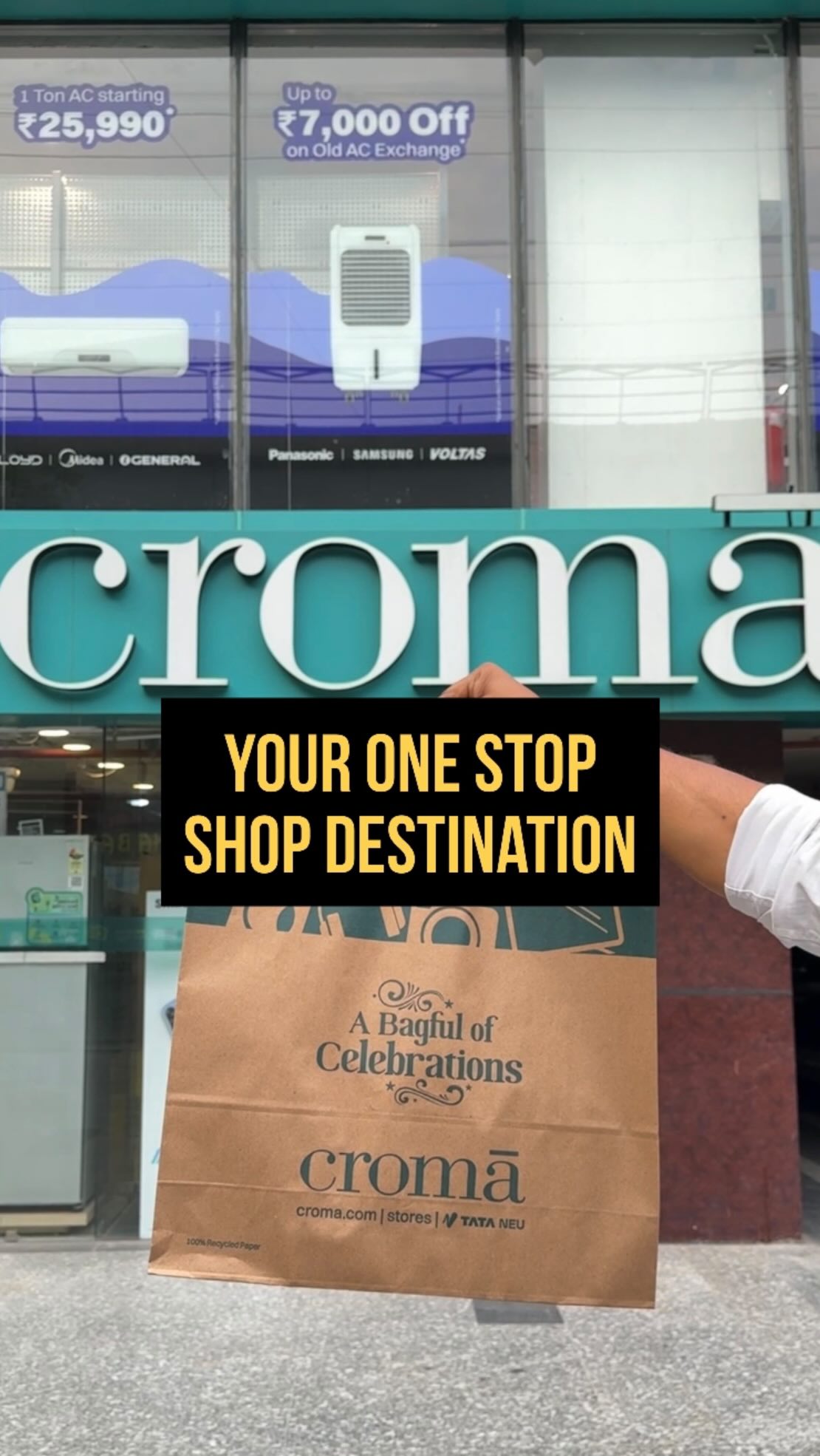 Instagram post by @sodelhi for Croma. Caption reads: #Ad Why sweat it out when the coolest deals are....