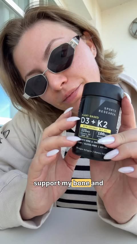 Instagram post by @msgracevalerie for Sports Research. Caption reads: [...] support ☀️ D3 + K2 Softgels @sportsresearch....