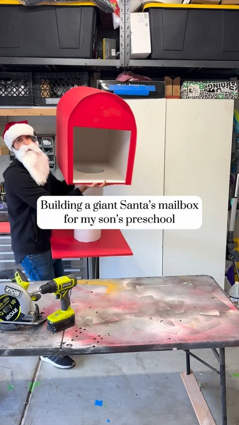 Instagram post by @theideadad for RYOBI Tools. Caption reads: [...] made a giant Santa’s mailbox using my....