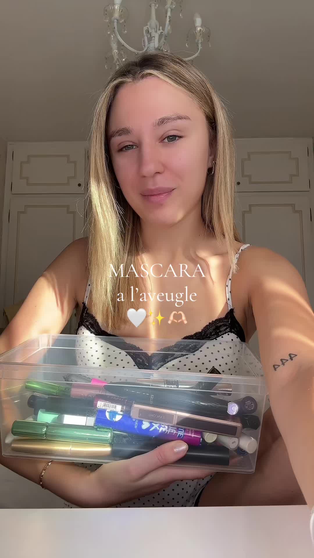 TikTok post by @maryneponsard for Too Faced. Caption reads: Mascara à l’aveugle ✨ @Too Faced .