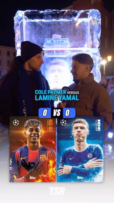 Instagram post by @tsrfootball for Topps. Caption reads: Cole Palmer vs Lamine Yamal… who wins? 👀.