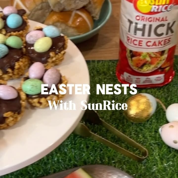 Instagram post by @dezi_cooks for SunRice. Caption reads: Easter Nests  – The Cutest and Easiest Easter....