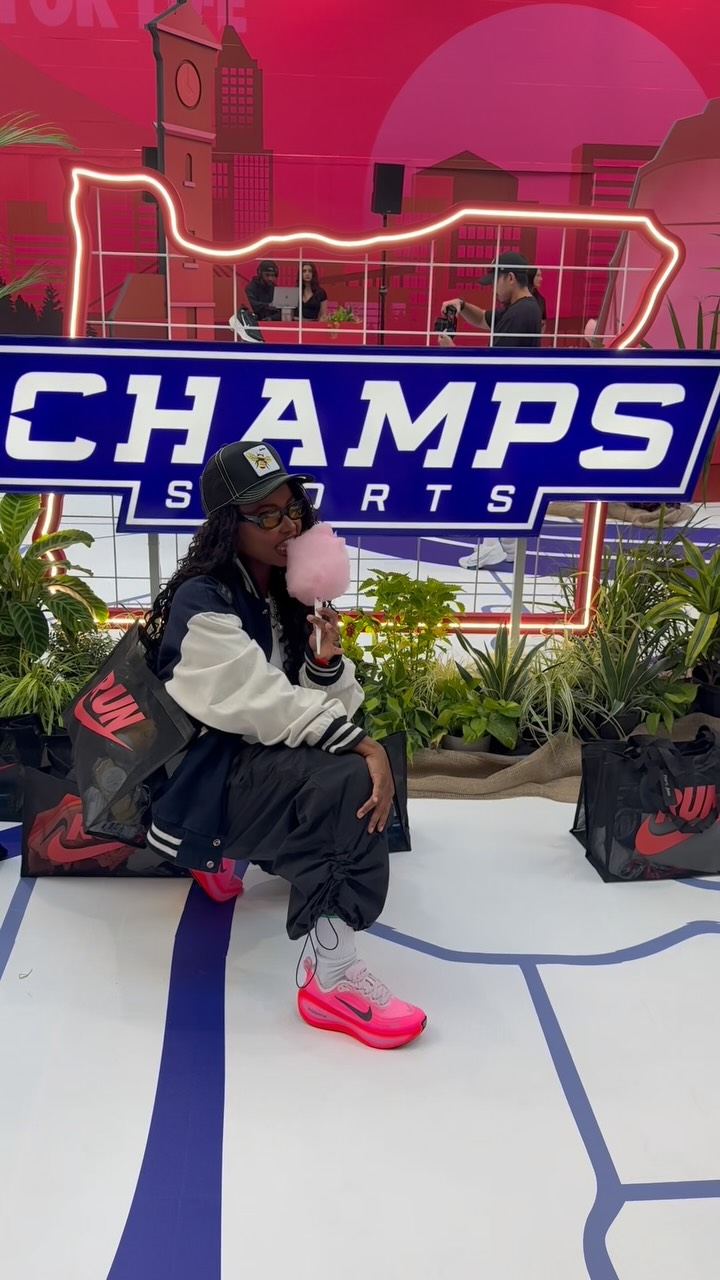 Instagram post by @jordynmichelle___ for Champs Sports. Caption reads: A @champssports X @nikerunning collab!? 🗣️ SIGN....
