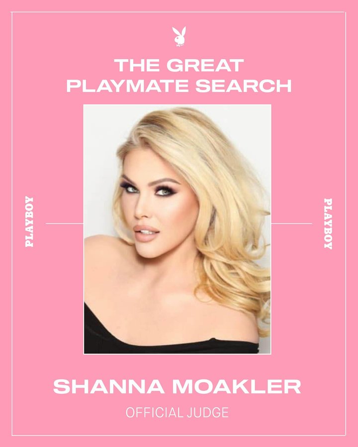 Instagram post by @shannamoakler for Playboy. Caption reads: [...] as an Official Judge for the 2026 Playboy....