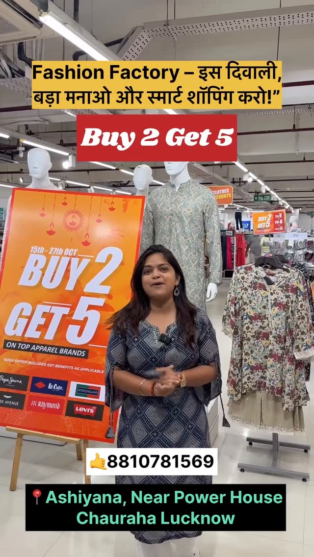 Instagram post by @bhukkadghumakkkad for Fashion Factory. Caption reads: [...] 2, GET 5 — only at Reliance Fashion....