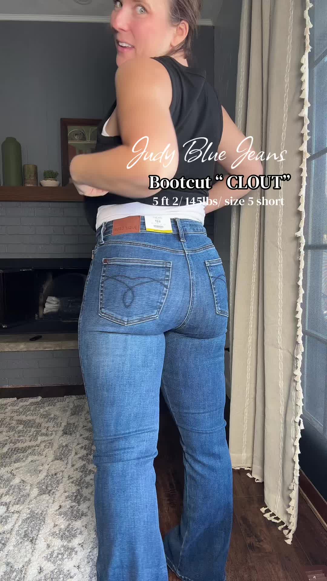 TikTok post by @momlifewithjess for Emma Lous Boutique. Caption reads: [...] #bootcutjeans #judyblue @Emma Lous Boutique....