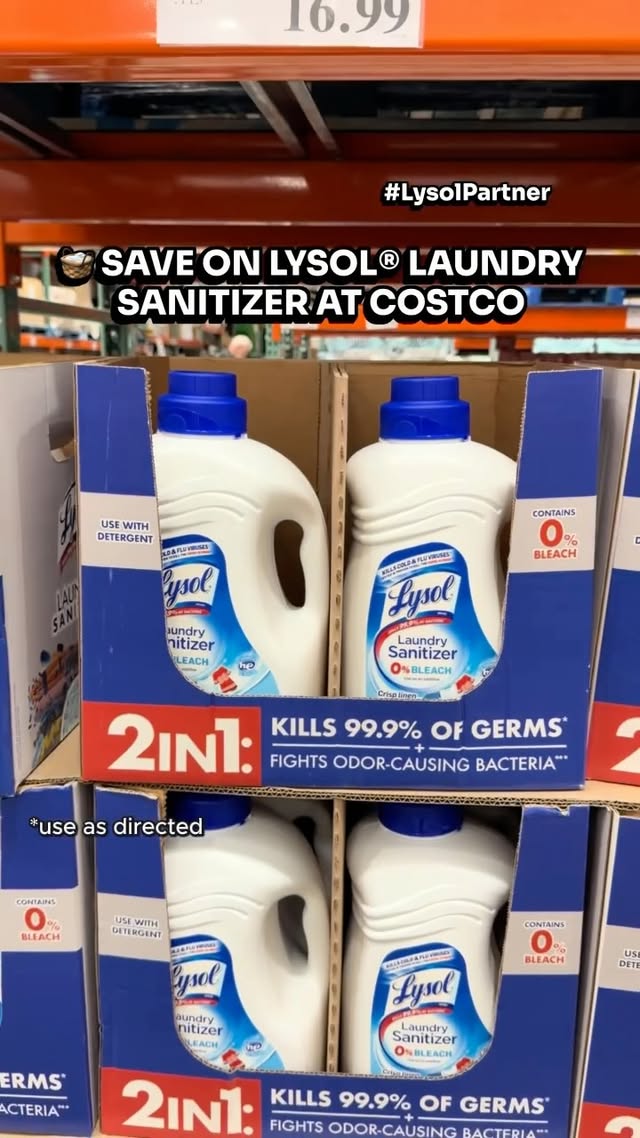 Instagram post by @costcobuys for Lysol. Caption reads: #Ad 🧺 Lysol® Laundry Sanitizer is on sale at....