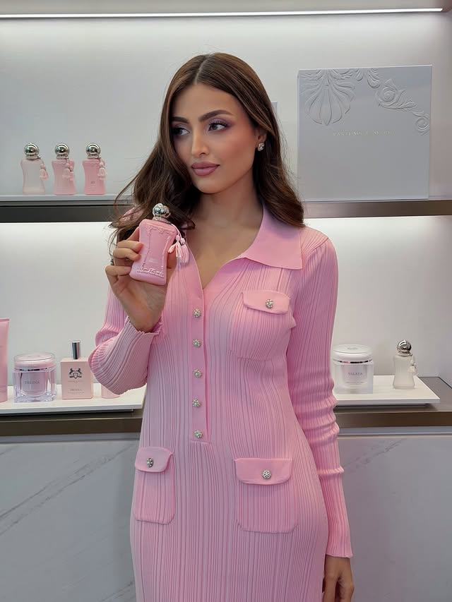 Instagram post by @sanaakofficial for PARFUMS de MARLY. Caption reads: Into the world of Delina. 🌸 #ParfumsDeMarly....