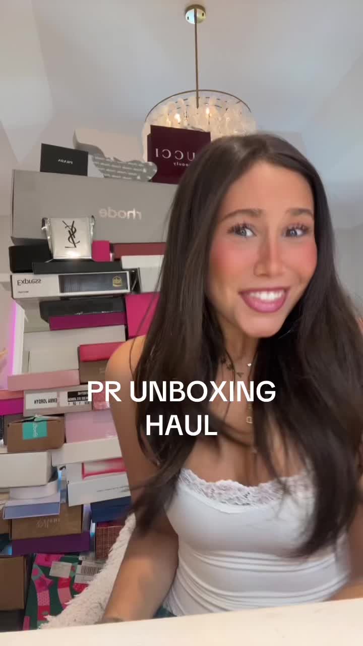 TikTok post by @emma__jordyn for SALT & STONE. Caption reads: PR UNBOXING HAUL! 🤫 #pr #haul #prunboxing #makeup....