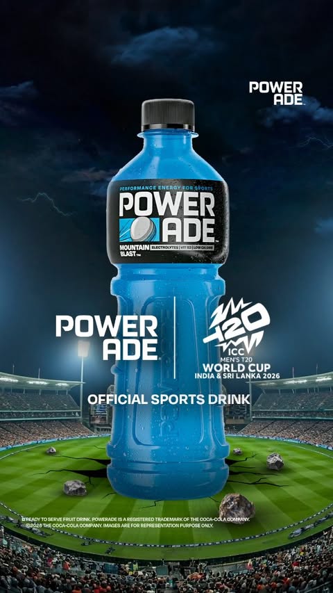 Instagram post by @poweradeindia for ICC T20 World Cup. Caption reads: [...] Drink & Power Break Partner of ICC T20 World....