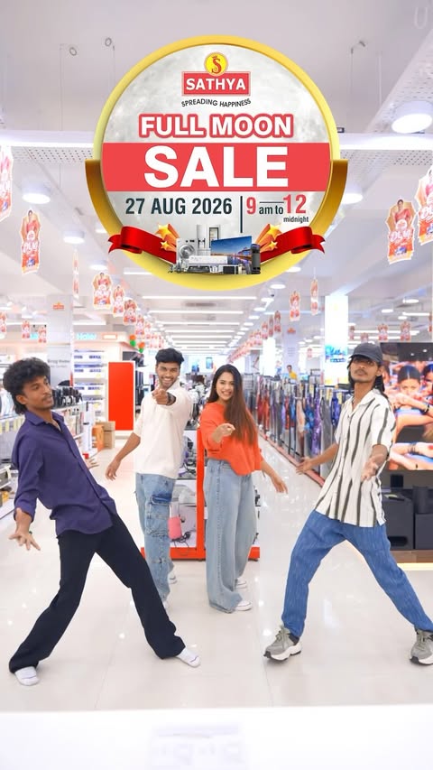 Instagram post by @_.parveenofficial._ for Sathya Retail. Caption reads: The Full Moon is shining brighter with MEGA OFFERS....