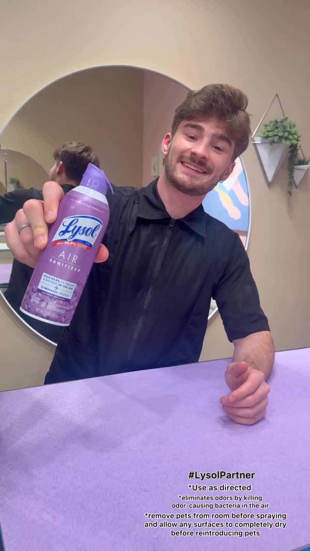 Instagram post by @dogsbylogan for Lysol. Caption reads: #LysolPartner My go-to partner to tackle odors.....