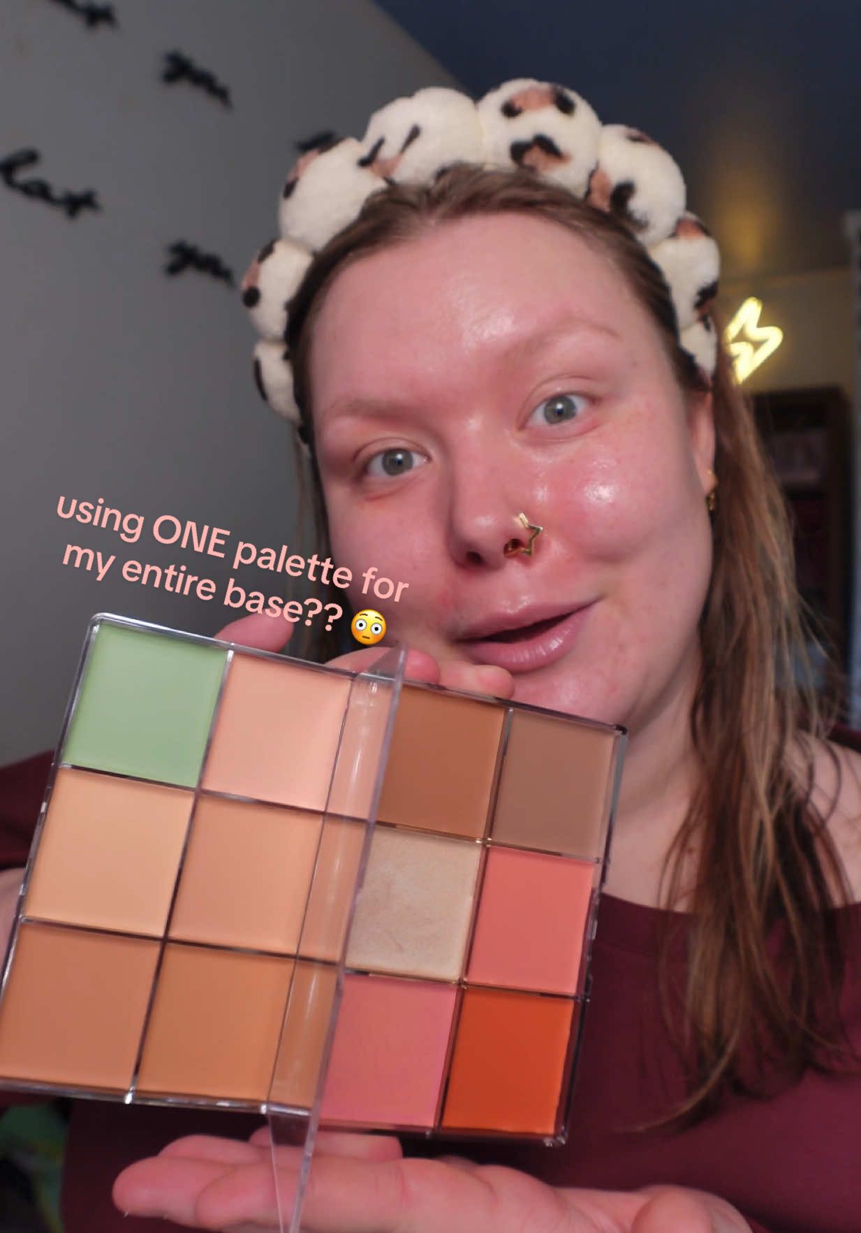 TikTok post by @creatingherself for Makeup Revolution. Caption reads: [...] ONE palette for my entire base… Thoughts???....